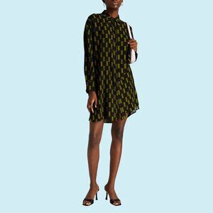 Diane Von Furstenberg DVF Mini Shirt Dress Size XXL Green & Black Jacquard Print